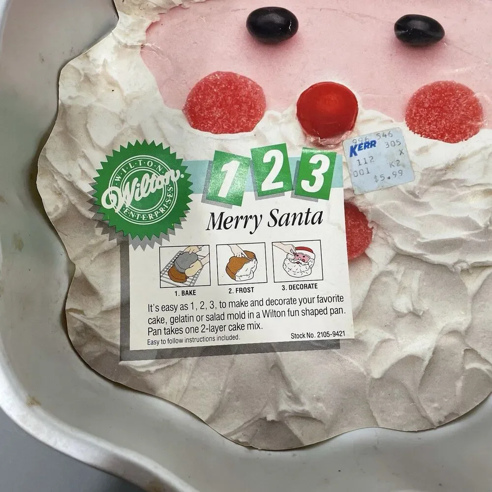 Vtg Wilton Merry Santa Cake Pan Aluminum 2105-9421 1991 Christmas Insert